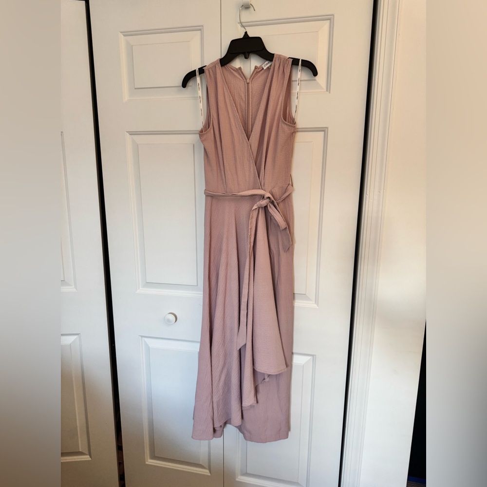 Calvin Klein Gauze jumpsuit Sleeveless Wrap Midi Dress in Dusty Rose - Picture 5 of 6
